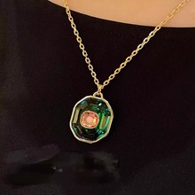 国风古代复古时尚祖母绿水晶石项链耳环首饰套装跨境水晶批发饰品