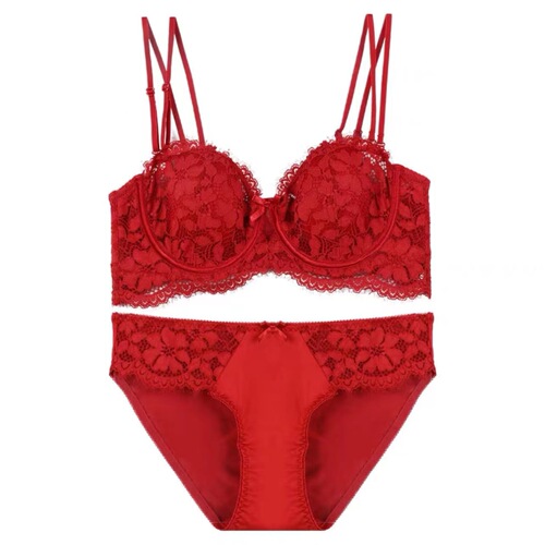 French sexy underwear for women, thin half-cup rabbit ears, big breasts, small bra, soft steel ring lace bra set