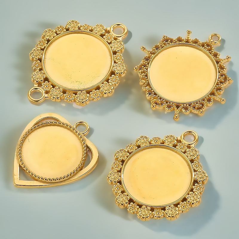 Accesorios de joyería DIY de acero inoxidable redondo tiempo gemas de encaje base 20mm colgante chapado al vacío manual