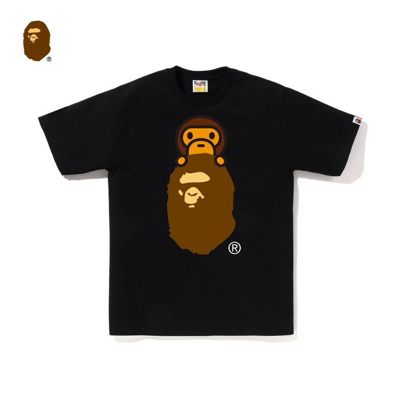 Bape Men's Autumn and Winter Cartoon Monkey Baby Milo Ape Head Print Short-Sleeved T-Shirt X10002N