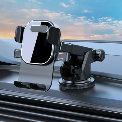New cross-border pull-down dashboard Car phone holder - black-glossy-surface-retractable-base