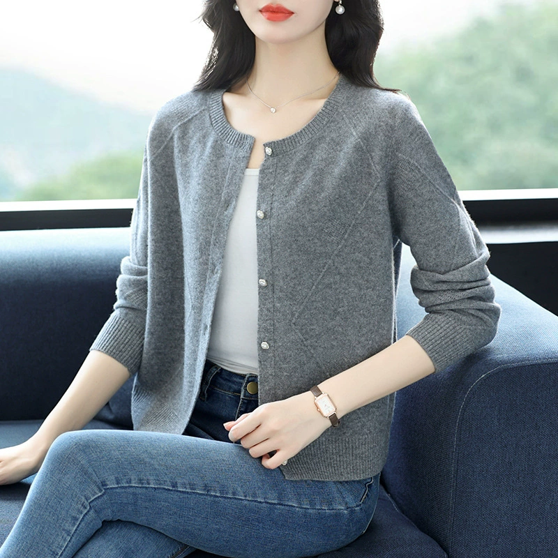 Шерстяной кардиган, женский свитер, осень и зима 2024, новые топы большого размера, свитер из 100 чистой шерсти, женский топ