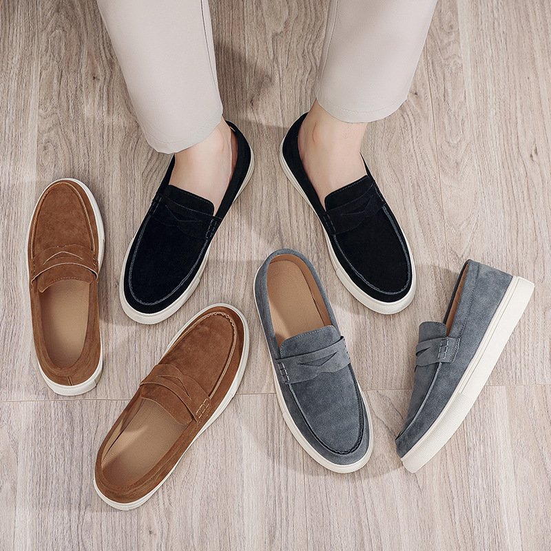 Suede Men's Board Shoes Are Comfortable And Breathable, One-pedal Loafers, Hand-stitched Thick-soled Versatile Shoes, And One Free Pinch Music._vogvips.com