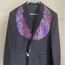 跨境男士西装歌手服装多彩亮片翅膀礼服套装夹克舞台服装西装外套