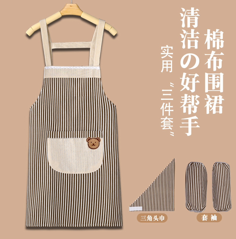 Cotton and Linen Apron with Sleeves and Headscarf for Home Kitchen 2026 New Style Workwear for Men and Women Breathable Cooking Apron Three-Piece Set Cotton and Linen Apron with Sleeves and Headscarf for Home Kitchen 2026 New Style Workwear for Men and Women Breathable Cooking Apron Three-Piece Set