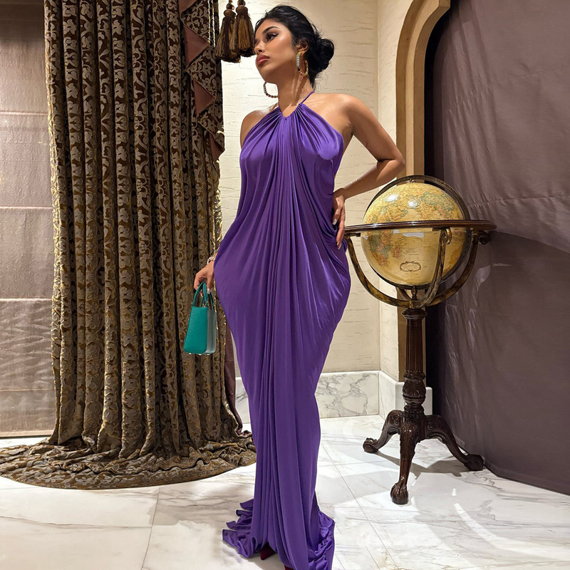 European and American Style 2026 Summer New Cross-Border Solid Color Personalized Street Fashion Sleeveless Pleated High-Waisted Slit Dress