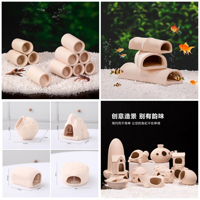 Fish Tank Landscaping Breeding Tank Aquarium Decoration Coarse Pottery Fish and Shrimp Special-shaped Shelter House Spawning Tank Breeding Pottery Pot Ornaments
