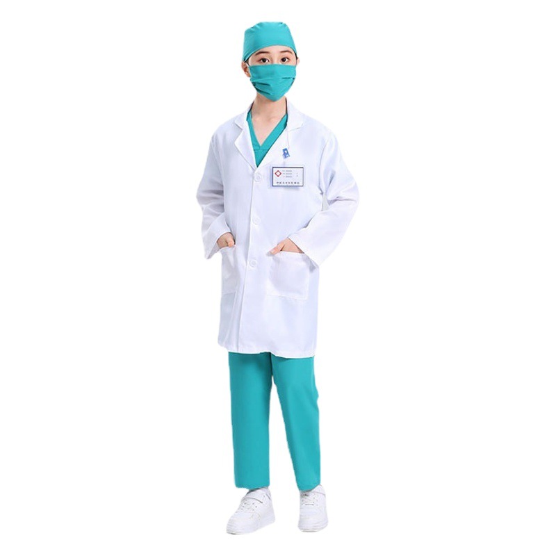 Vestido blanco de los niños ropa de la enfermera pequeño médico vestido quirúrgico prevención de epidemias para niños protesta ropa para niños traje de baile retrógrado
