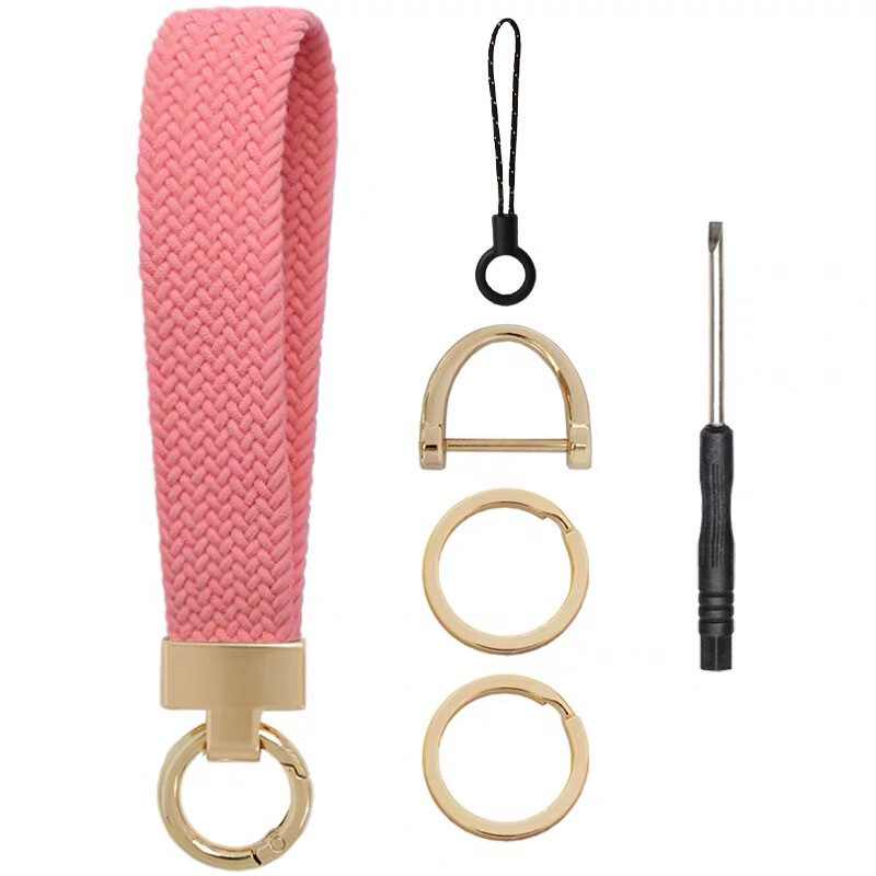 Cross-border Amazon car elastic woven keychain lanyard personalized wrist strap keychain hardware accessory gift