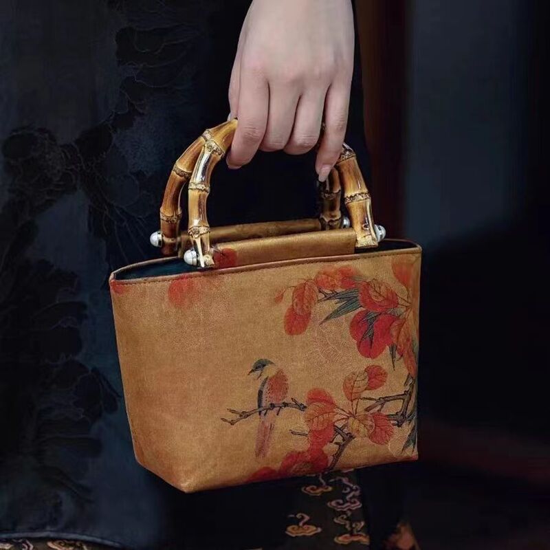 Original Design Xiangyun Yarn Bamboo Cheongsam Handbag New Chinese Style National Style Vintage Hanfu Bamboo Handle Handbag for Women IN