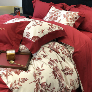Wedding bed four-piece red wedding 100 cotton long-staple cotton four-piece wedding digital printing quilt cover