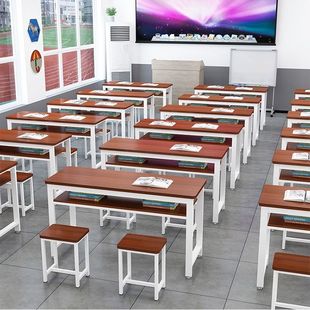 Desk and Chair Tutoring Training Small Dining Table Tutoring Table Full Set Table Double Desk Children's Writing Desk Light Walnut Color