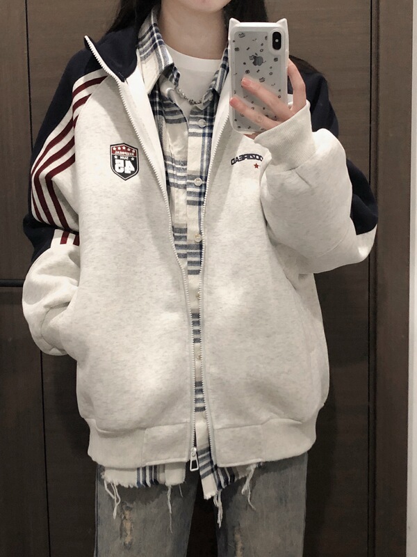 美式立领运动外套女春秋季2025新款卫衣开衫夹克上衣男女港风chic|undefined
