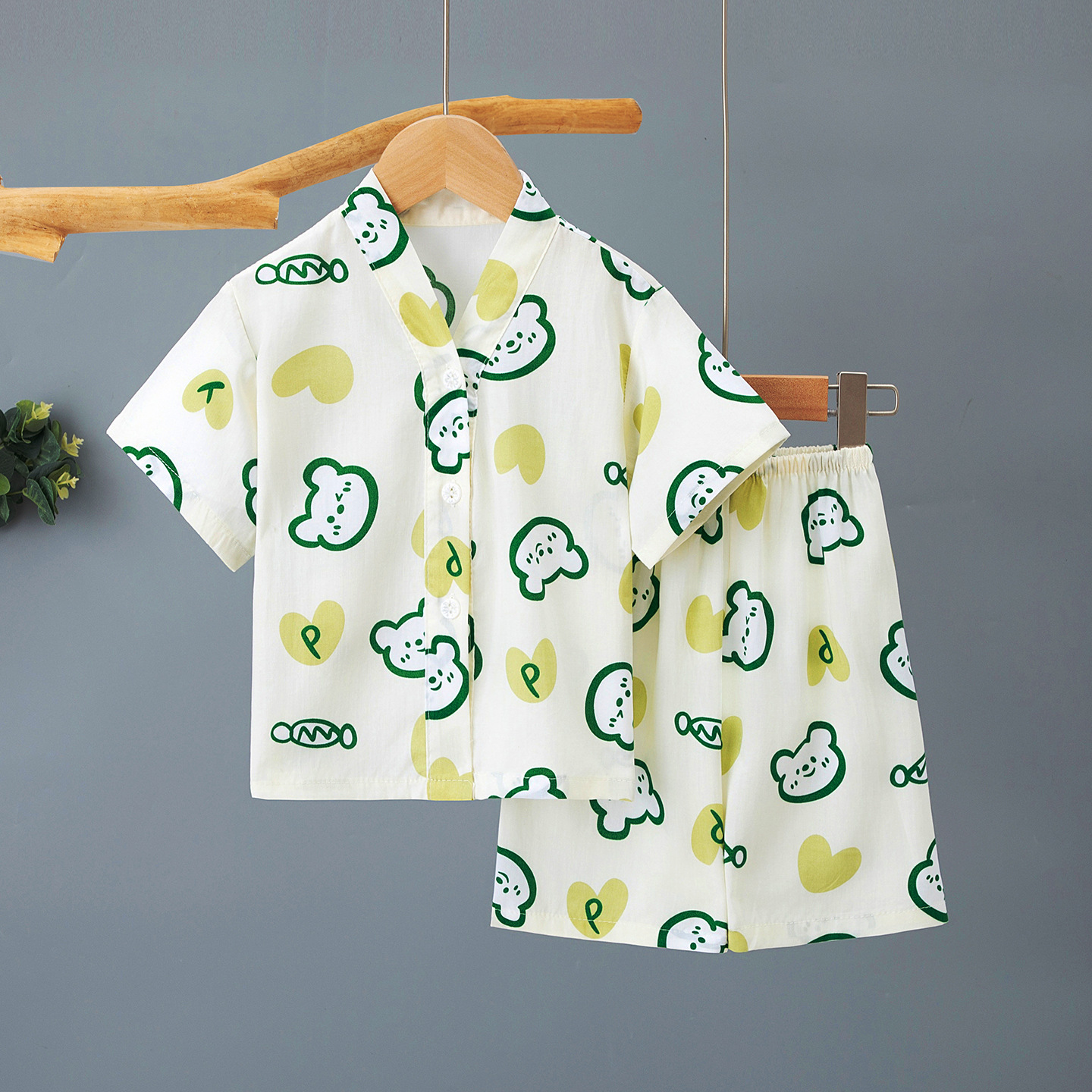 Children's Cotton Silk Pajamas, Girls' Short-Sleeved Shorts, Thin Cotton Silk, Boys' and Girls' Baby Air-Conditioned Home Clothes Sets