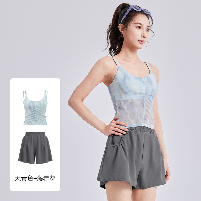 Juyitang nuevo estilo estampado de estilo nacional honda traje de yoga traje de fitness deportivo de copa fija de una pieza para mujer