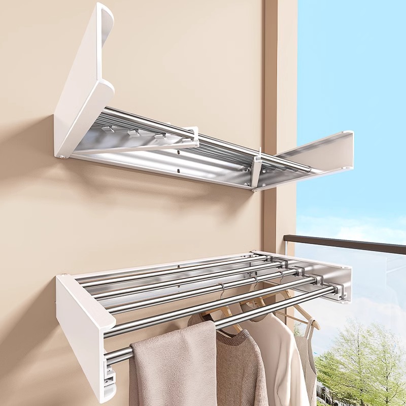 Balcony Invisible Folding Drying Rack Retractable Household Indoor Wall Hanging Drying Rack Bathroom Hanger Clothes Drying Artifact