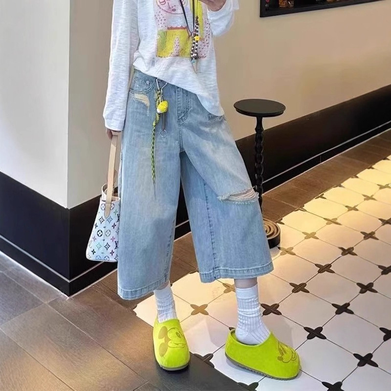 Ripped Jeans Women's Autum 2025 New Pear-Shaped Figure High-Waist Slimming Look Large Size Workwear Wide-Leg Cropped Pants