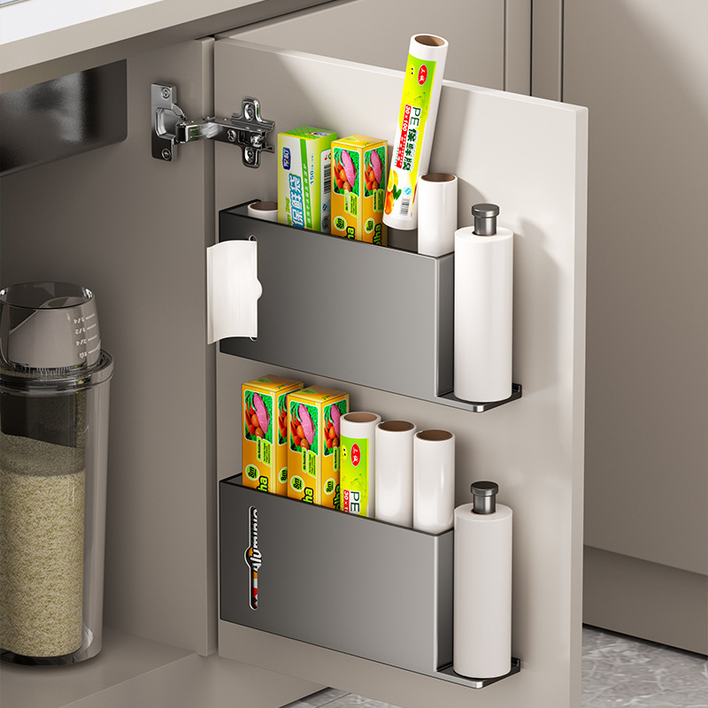 Kitchen Fidelier Cabinet Door Storage Box Wall Hanging Punch-free Cabinet Plastic Preservation Film Hanging Rack Oil-absorbing Paper Refrigerator Storage Rack