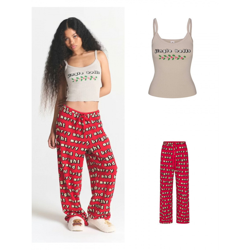 Skims Kardashian Christmas Limited Edition Sweet and Cute Cartoon Casual Pants That Can Be Worn Outside as Loungewear Set