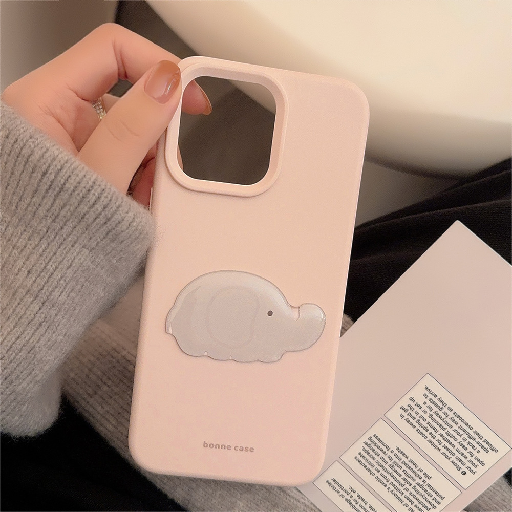 Estilo ins tridimensional lindo elefante gris grande para iPhone 16ProMax funda para teléfono móvil 13 Apple 15/14 Silicona mujer