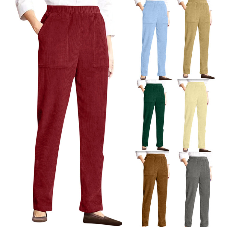 2025 Amazon Ebay Aliexpress Women's New Autumn and Winter Corduroy Pure Color Elastic Waist Straight Casual Pants