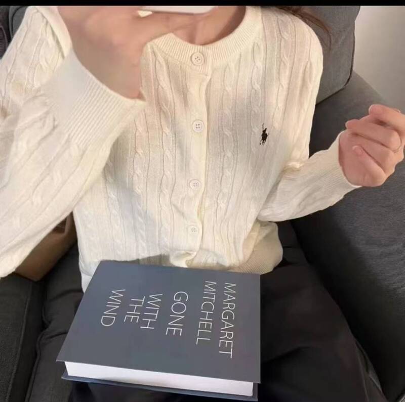 Korean Pony Logo Embroidered Wool Cardigan for Women Early Autumn Twist Slimming Look Gray Knitwear Cashmere Jacket Knitwear