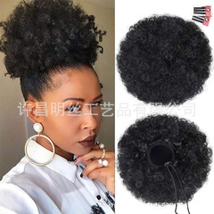跨境假发非洲黑人Afro小卷蓬松爆炸头抽绳发苞高温丝假发厂家直销