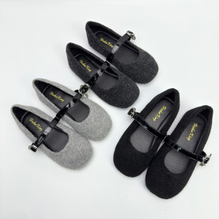 Spring Popular Flats-Soled Girls' Flats, Velvet Velvet Shoes, One-Strap Cute Mary Jane Shoes, Small Fragrant Style Children's Shoes