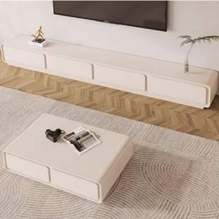French Cream Style Fillet White TV Cabinet Modern Simple Coffee Table Combination Living Room Minimalist Home Small Apartment Floor