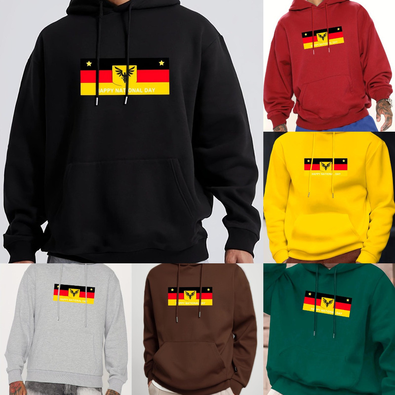 Men's Plus Size Happy National Day Print Hooded Sweatshirt