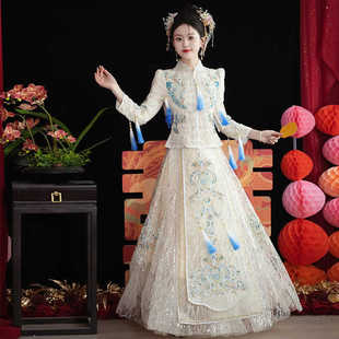 High-end Luxury Heavy Industry White Xiuhe Dress Bride's Chinese Wedding Dress Wedding Dress Wedding Dress Dress Light Color Xiuhe