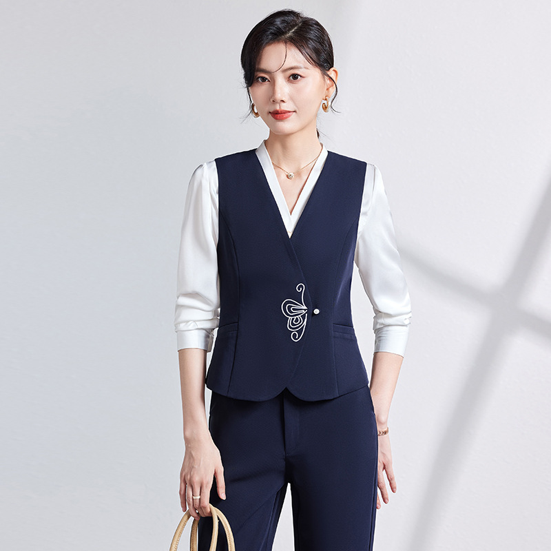 New Chinese Style Vest suit Women's National Style Design Sense Business Wear Hotel Restaurant Beauty Salon Tooling Vest OL Vest