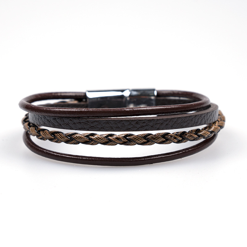25g Weight Bangle Classification Retro Punk Solid Color 304 Stainless Steel Pu Leather Men's Bangle Men Cord & Leather Bracelets