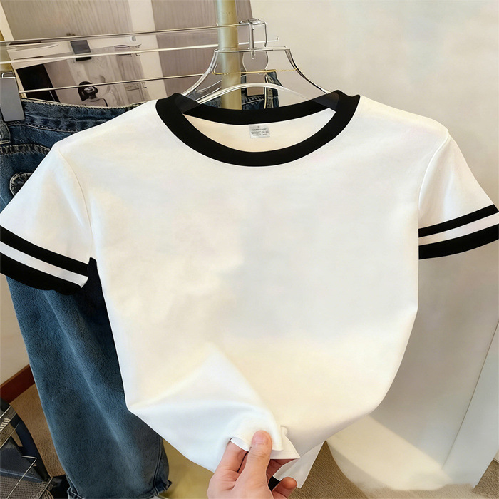 2026 Women's Color Block T-Shirt Round Neck Loose Short Sleeve Casual Top Cross Border Spot Goods_ecoleips.com