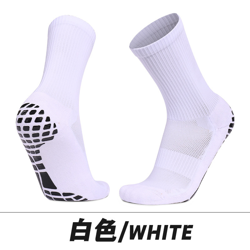 Calcetines de entrenamiento para hombre fondo de toalla gruesa amortiguación cómodo PVC dispensador antideslizante calcetines de fútbol de tubo medio transpirables que absorben el sudor