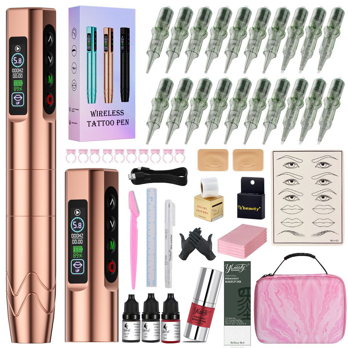 Máquina de Tatuaje Inalámbrica Multimodo de Doble Batería para Cejas, Labios y Delineador de Ojos, Juego Completo de Herramientas para Tatuajes Pequeños Todo en Uno
