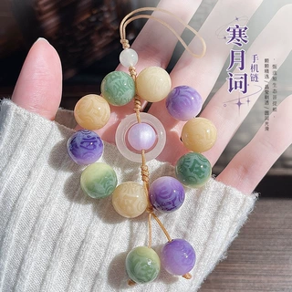 天然六字箴言菩提手串手机绳精致手机壳挂件挂饰佛珠文玩手捻批发