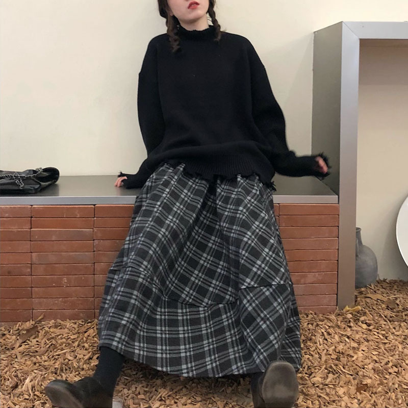 Gonna midi a trapezio in lana elasticizzata GraceChic, stile retrò, autunno inverno, per donna, lunghezza media, patchwork scozzese ~ Export Overstock_voghion.com