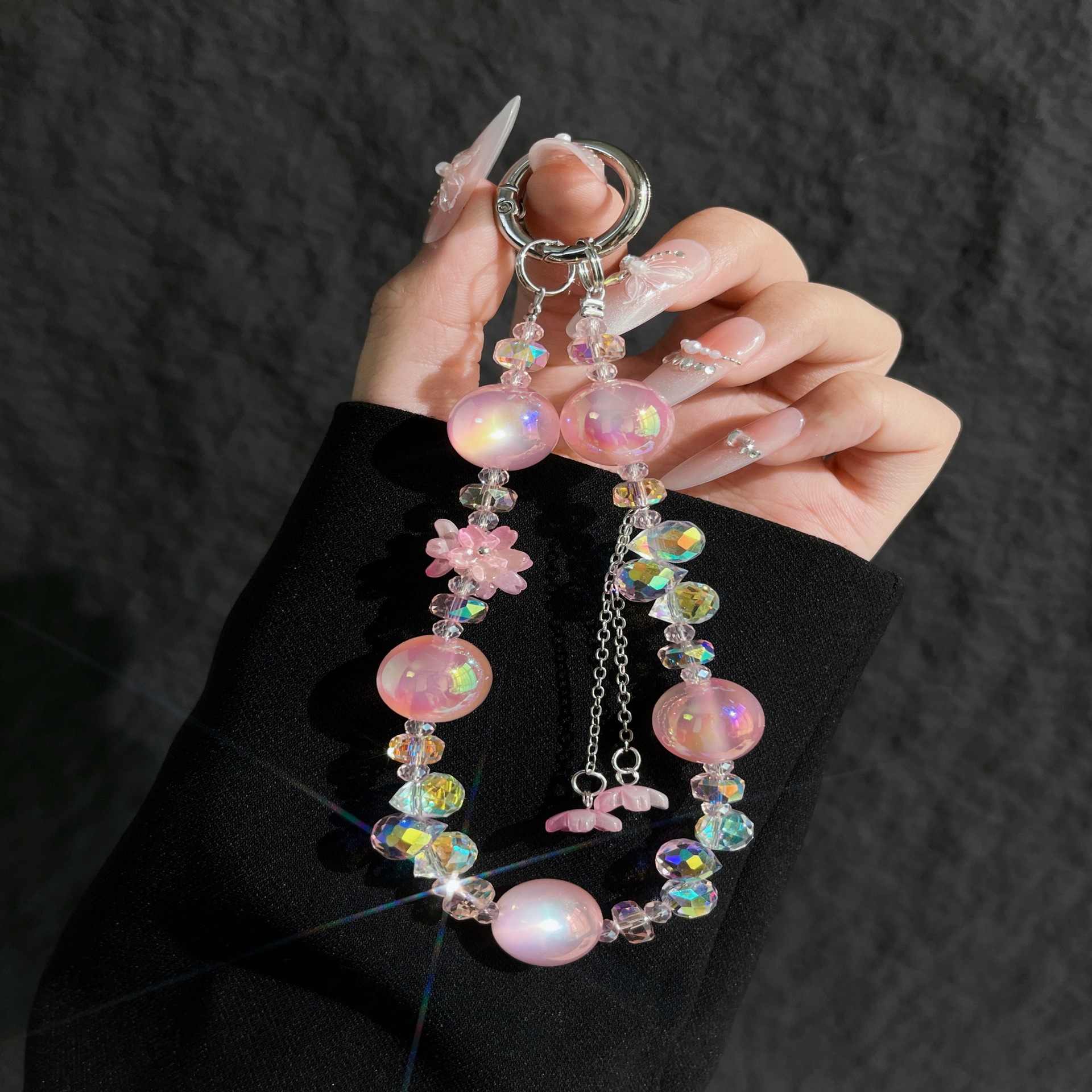 Cadena de la caja del teléfono móvil borla especial flor vidriado cuentas redondas cuentas de cristal cordón del teléfono móvil caja ciega adornos de joyería