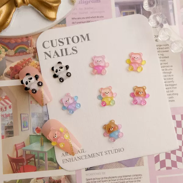 New cross-border luminous bear nail jewelry cute multi-color three-dimensional panda resin cartoon diy material wholesale