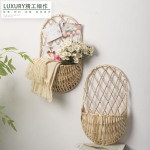 手工柳编花篮仿藤收纳架悬挂式藤编花盆家庭园艺花篮创意装饰摆件