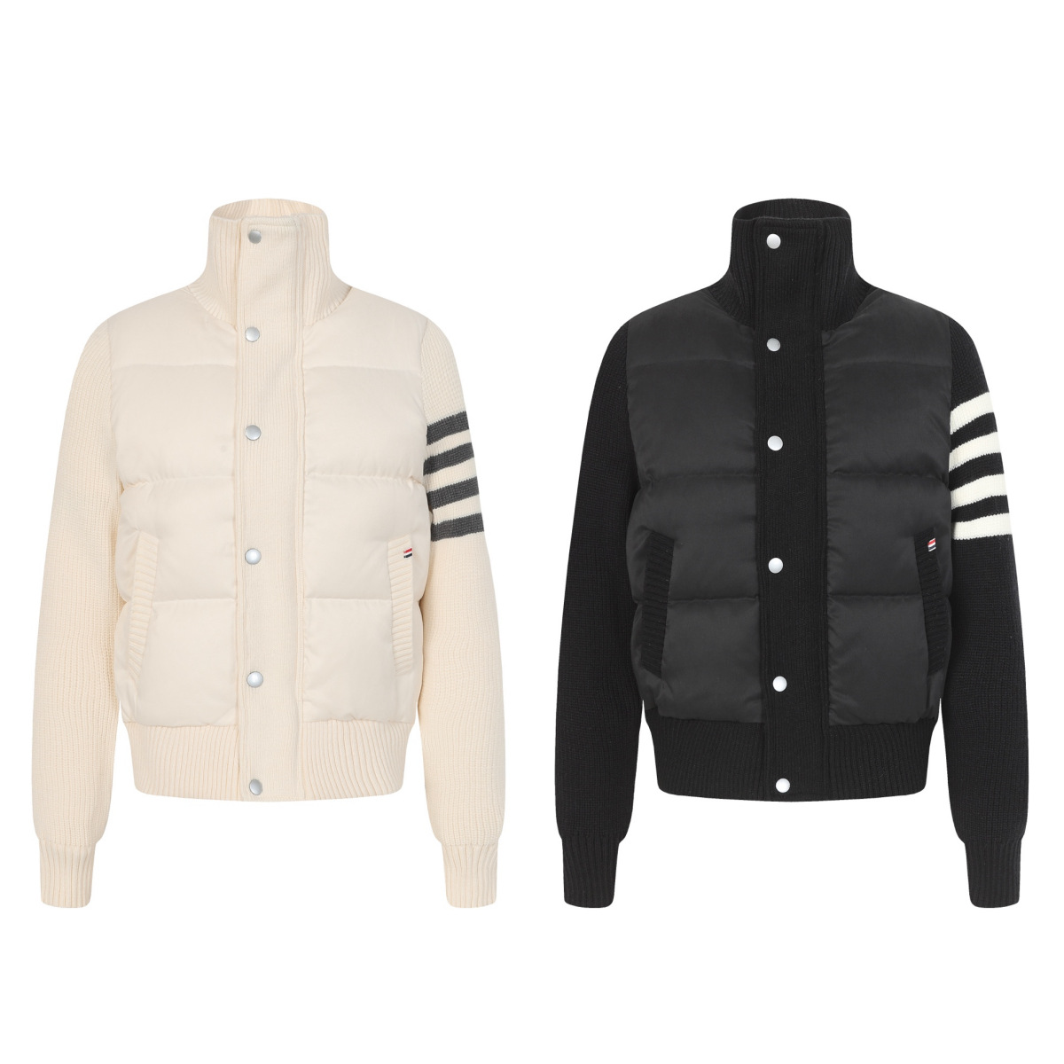 High Version Tb Home Autum New High-Neck Knitted Stitching Four-Stripe down Jacket Women's Casual Preppy Style Jacket