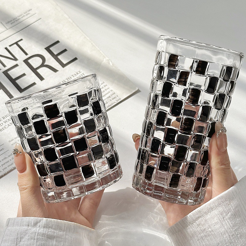 黑格藤編杯ins咖啡杯牛奶杯高顏值玻璃杯果汁杯家用喝水杯冷飲杯