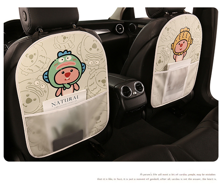 Cute Beaver Cartoon Car Seat Back Anti-Kick Pad for Women, Anti-Stain Mat with Storage Pocket, Anti-Collision