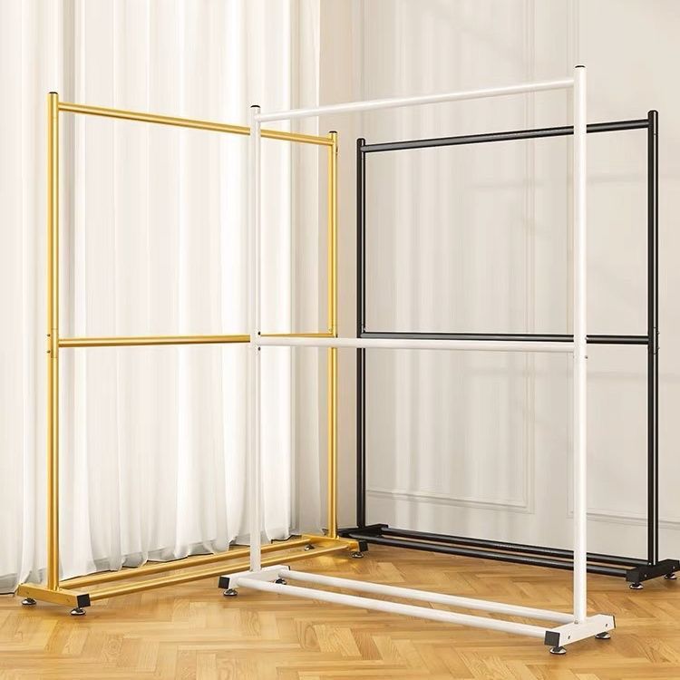 Trendy Double-Layer Clothes Drying Rack with Wheels, Movable Floor-Standing Vertical Clothes Rod, Household Clothes Hanger for Indoor Balcony