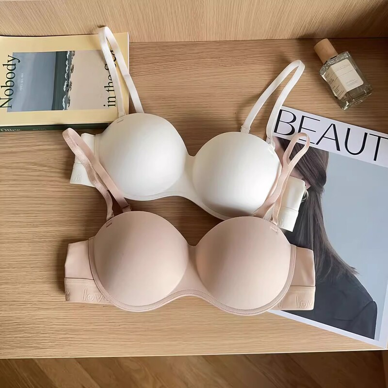 Cross-Border Seamless Glossy Underwear for Women with Small Breasts, Half-Round Ball, Thin Top and Thick Bottom, No Rims, Anti-Sagging Bra