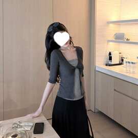 【40支人棉260克】假两件夏季新款设计感高级修身显瘦休闲上
