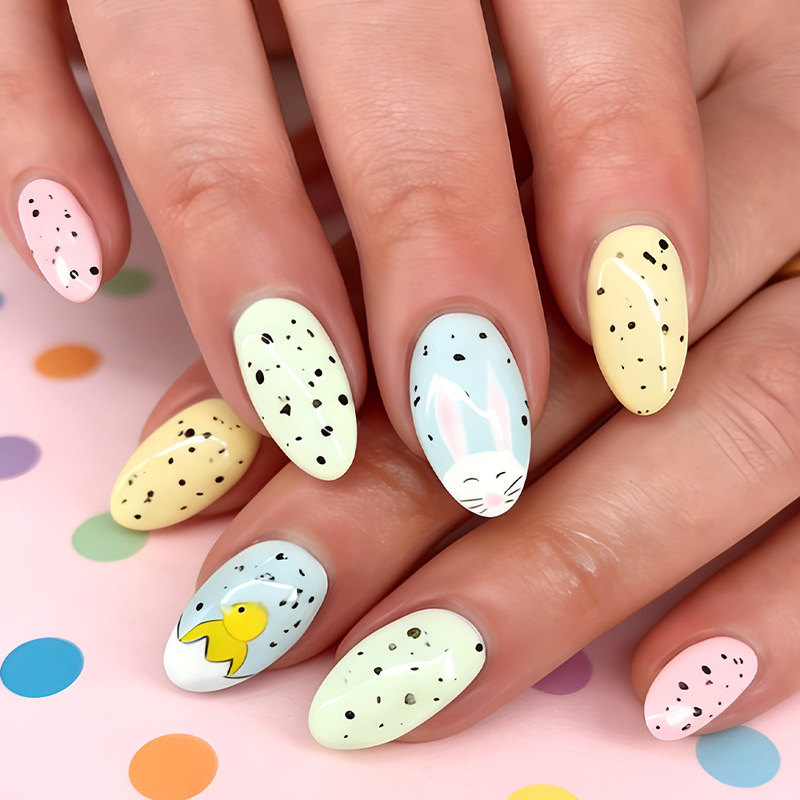 Easter Almond-Shaped Colorful Wearable Nails with Glossy Eggshell Finish, Cute Rabbit Design, 24 Pieces, Removable Fake Nails Wholesale Easter Almond-Shaped Colorful Wearable Nails with Glossy Eggshell Finish, Cute Rabbit Design, 24 Pieces, Removable Fake Nails Wholesale