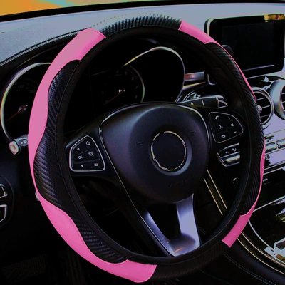 inner ring elastic band handle — Steering wheel cover - carbon-fiber-sport-style-elastic-waistband-new-black-pink-dd-no-inner-ring-37-38-universal-without-inner-ring