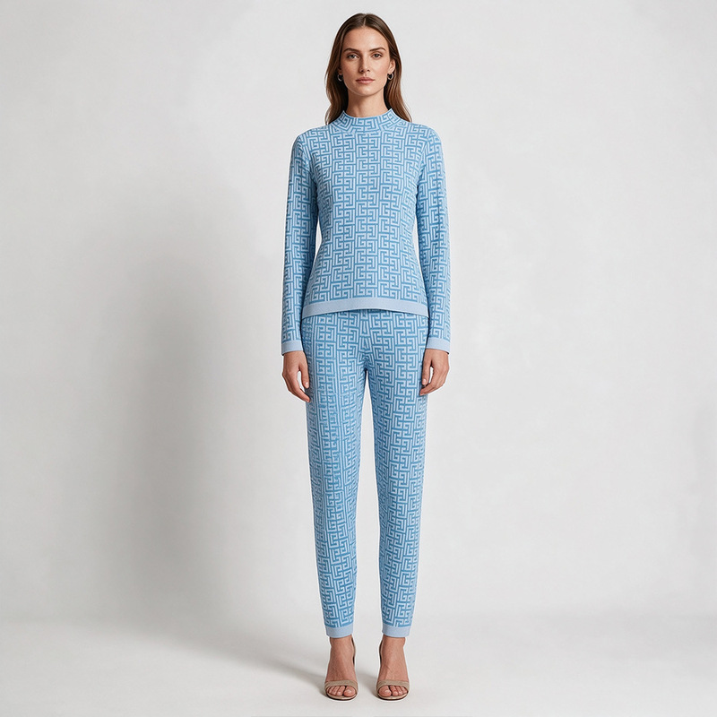 High Street Fashion 2026 Early Spring High-End Maze Graphic Jacquard Knit Half-Turtleneck Pullover Sweater Knitwear High Street Fashion 2026 Early Spring High-End Maze Graphic Jacquard Knit Half-Turtleneck Pullover Sweater Knitwear